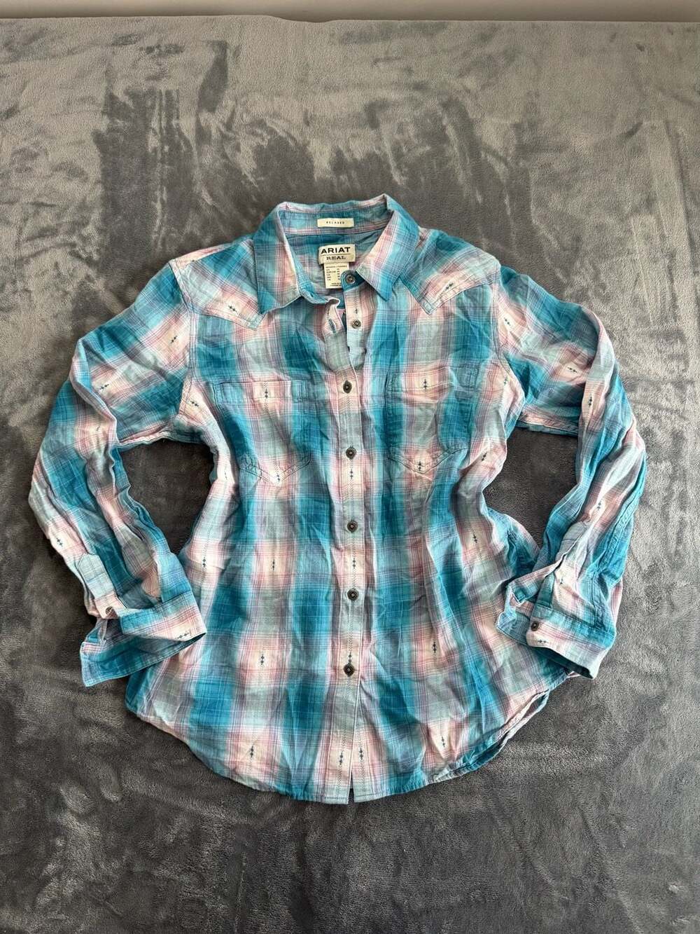 Ariat Real Relaxed Fit Billie Jean Plaid Western Pearl Snap Shirt Size M